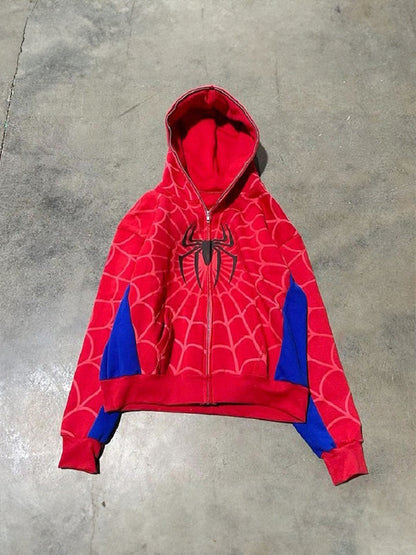 Gothic Oversized Hoodie Dunkel Schwarz Spider Print - Norvielle