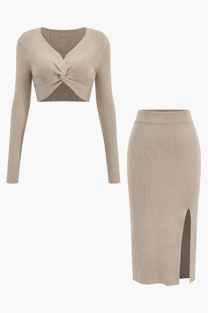 Damen Zweiteiler Set Twist Detail Schlitzrock - Norvielle