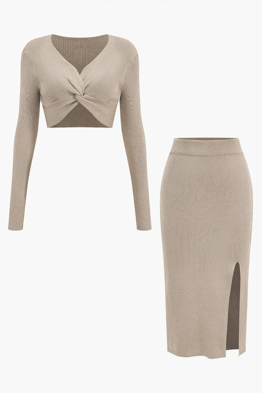 Damen Zweiteiler Set Twist Detail Schlitzrock - Norvielle
