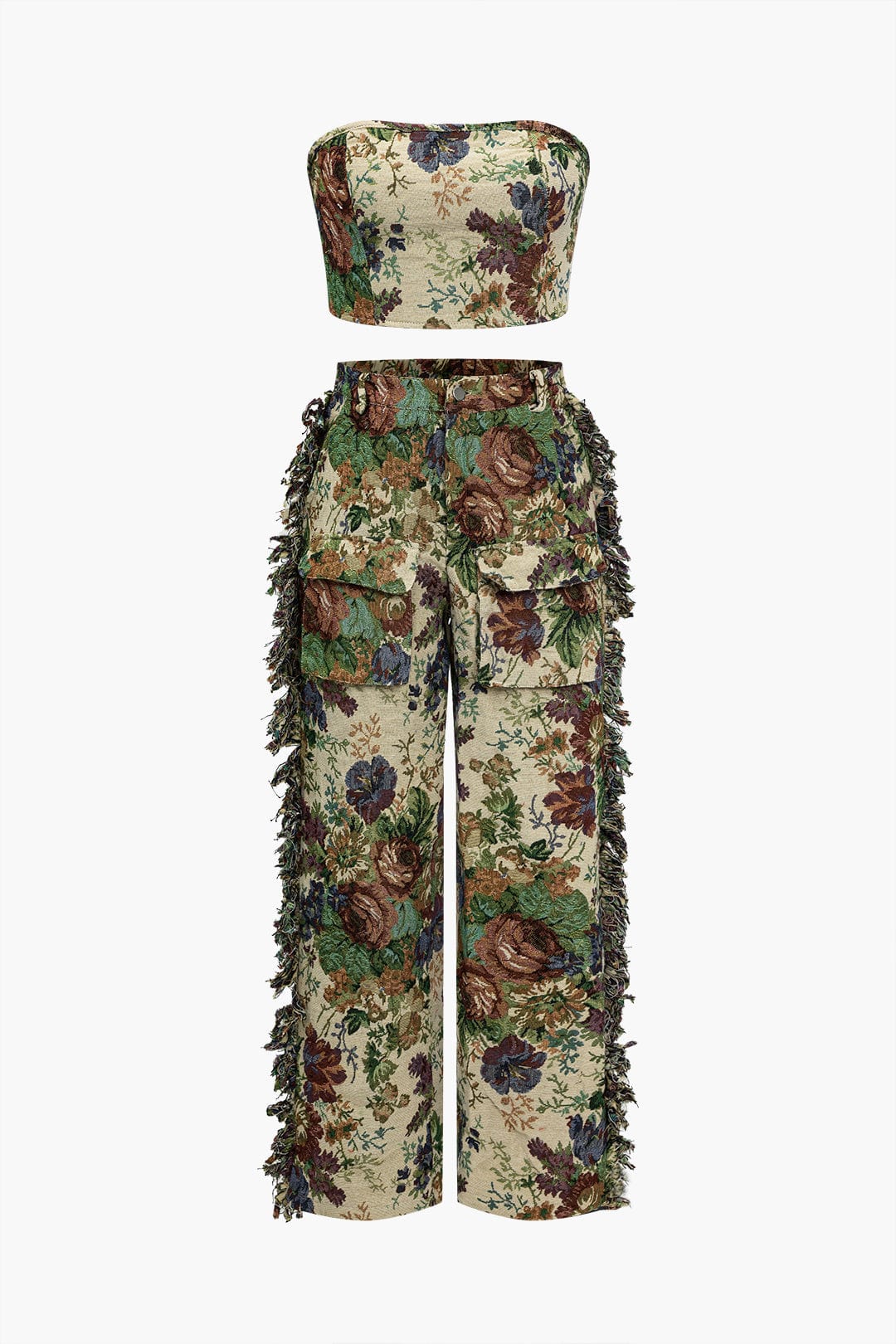 Damen Zweiteiler Set Bustier mit Cargohose Bestickt - Norvielle