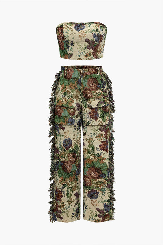 Damen Zweiteiler Set Bustier mit Cargohose Bestickt - Norvielle