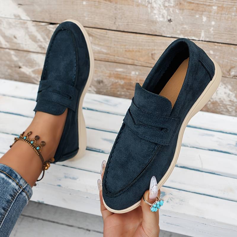 Dunkelblaue Loafer Schuhe aus Veloursleder