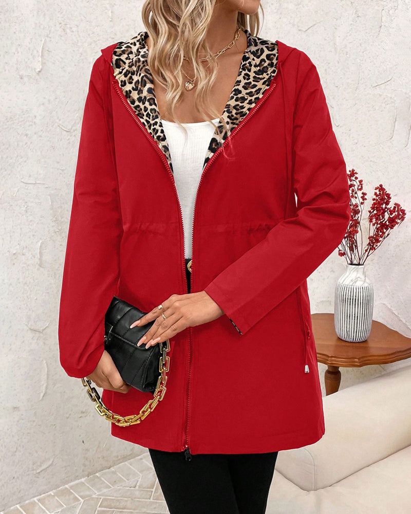 Leopardenmuster Damen Kapuzenpullover Umkehrbar Trendy