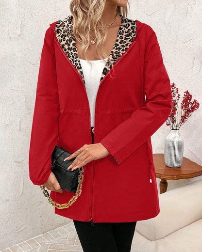 Leopardenmuster Damen Kapuzenpullover Umkehrbar Trendy