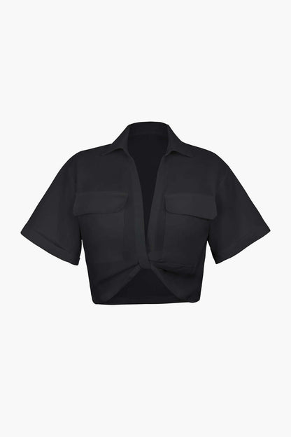 Damen Kurzarmshirt Crop Modern mit Kragen