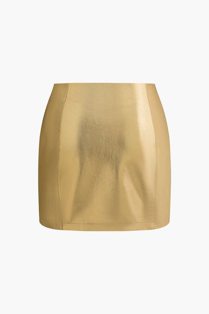 Damen High Waist Minirock Metallic Gold