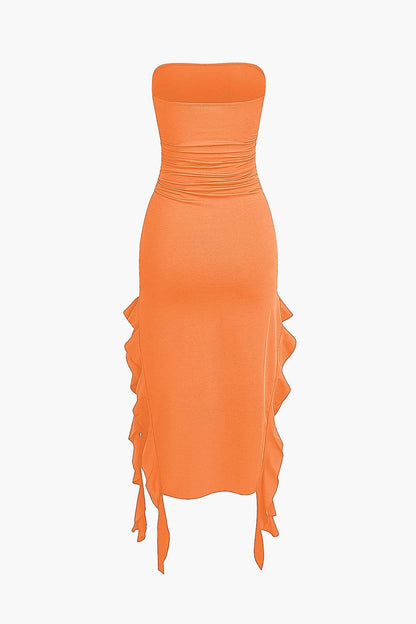 Damen Maxikleid Volant Rüschen Eleganz