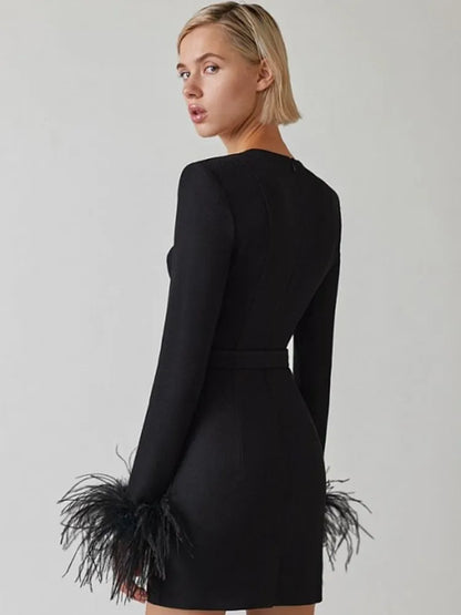 Damen Minikleid Elegant Mit Federdetails