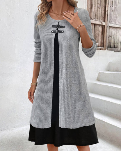 Elegantes Damen Rippenkleid Langärmlig