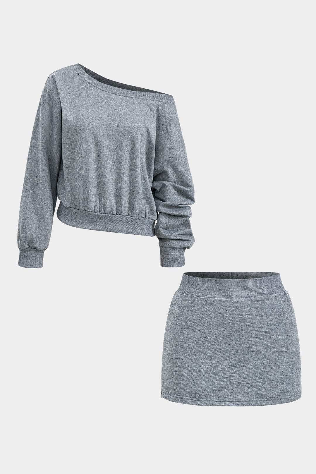 Damen One Shoulder Sweatshirt Minirock Set - Norvielle