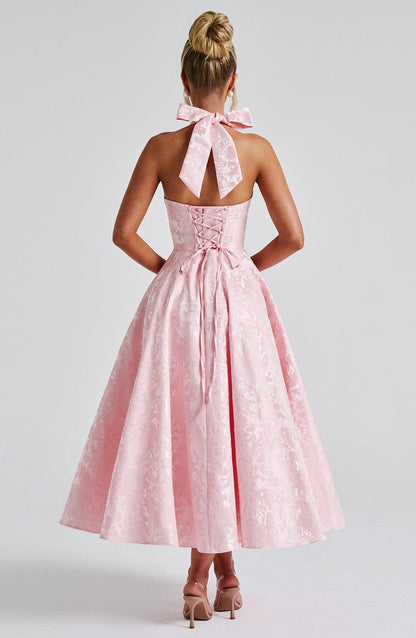 Damen Halterneck Midi Kleid Elegant