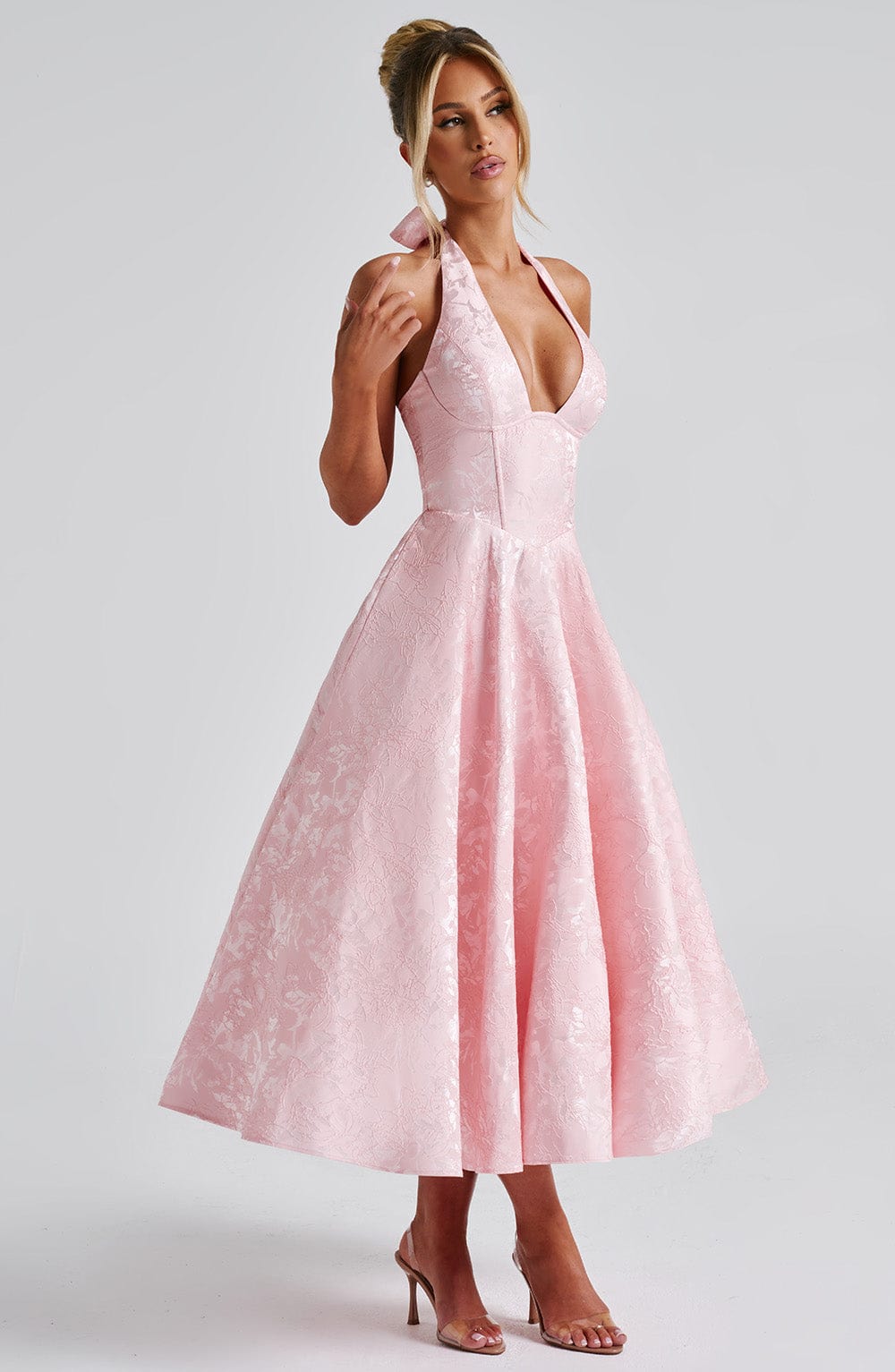 Damen Halterneck Midi Kleid Elegant