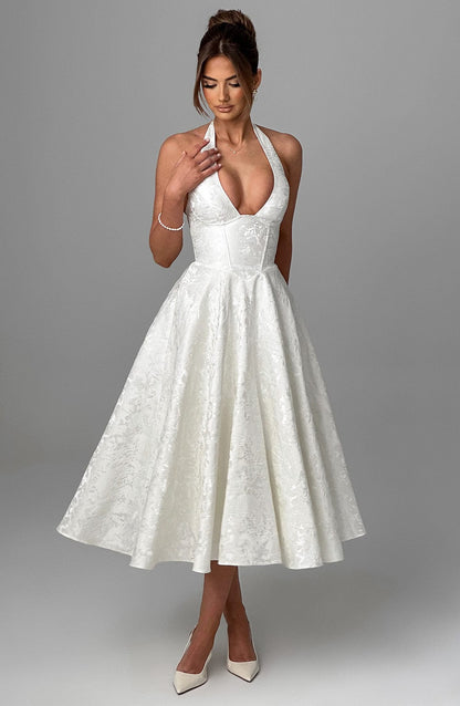 Damen Halterneck Midi Kleid Elegant