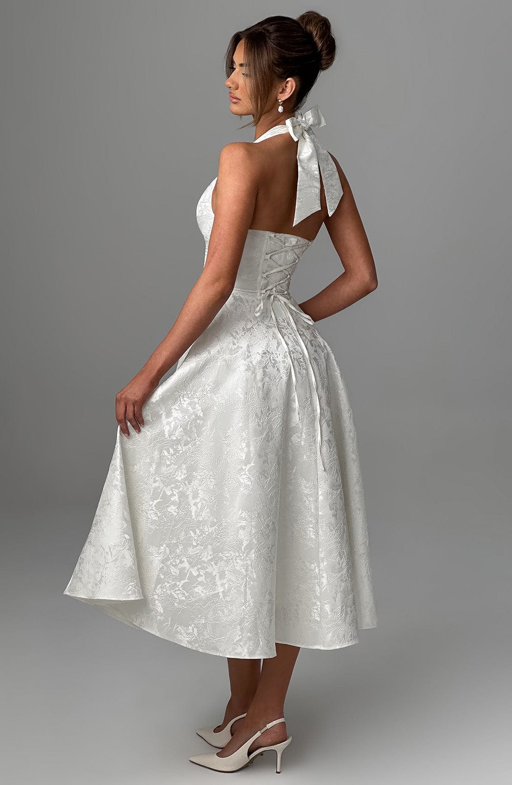 Damen Halterneck Midi Kleid Elegant