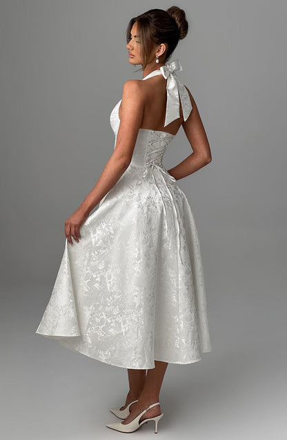 Damen Halterneck Midi Kleid Elegant