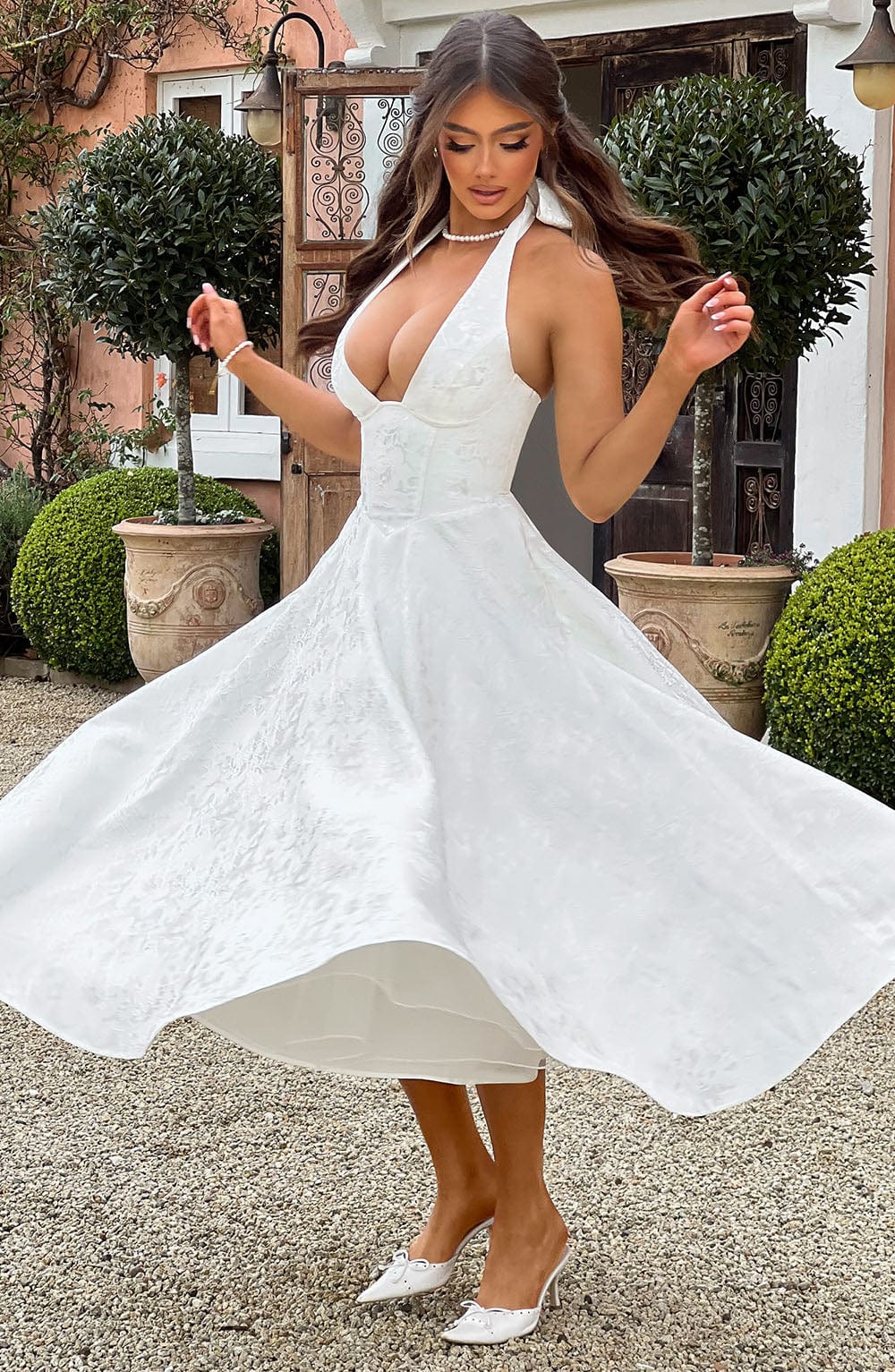 Damen Halterneck Midi Kleid Elegant
