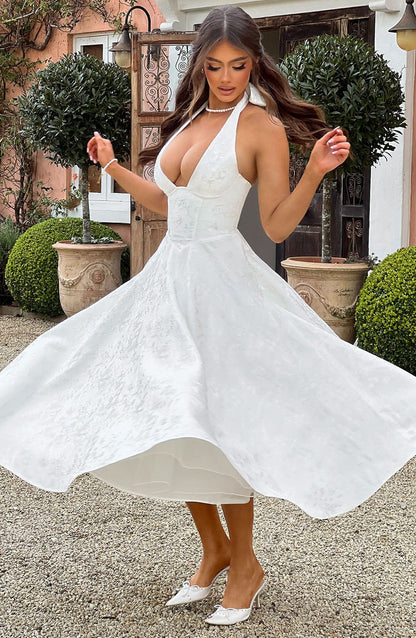Damen Halterneck Midi Kleid Elegant