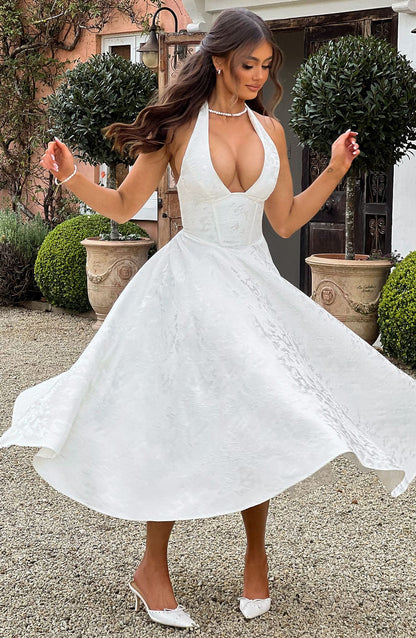 Damen Halterneck Midi Kleid Elegant