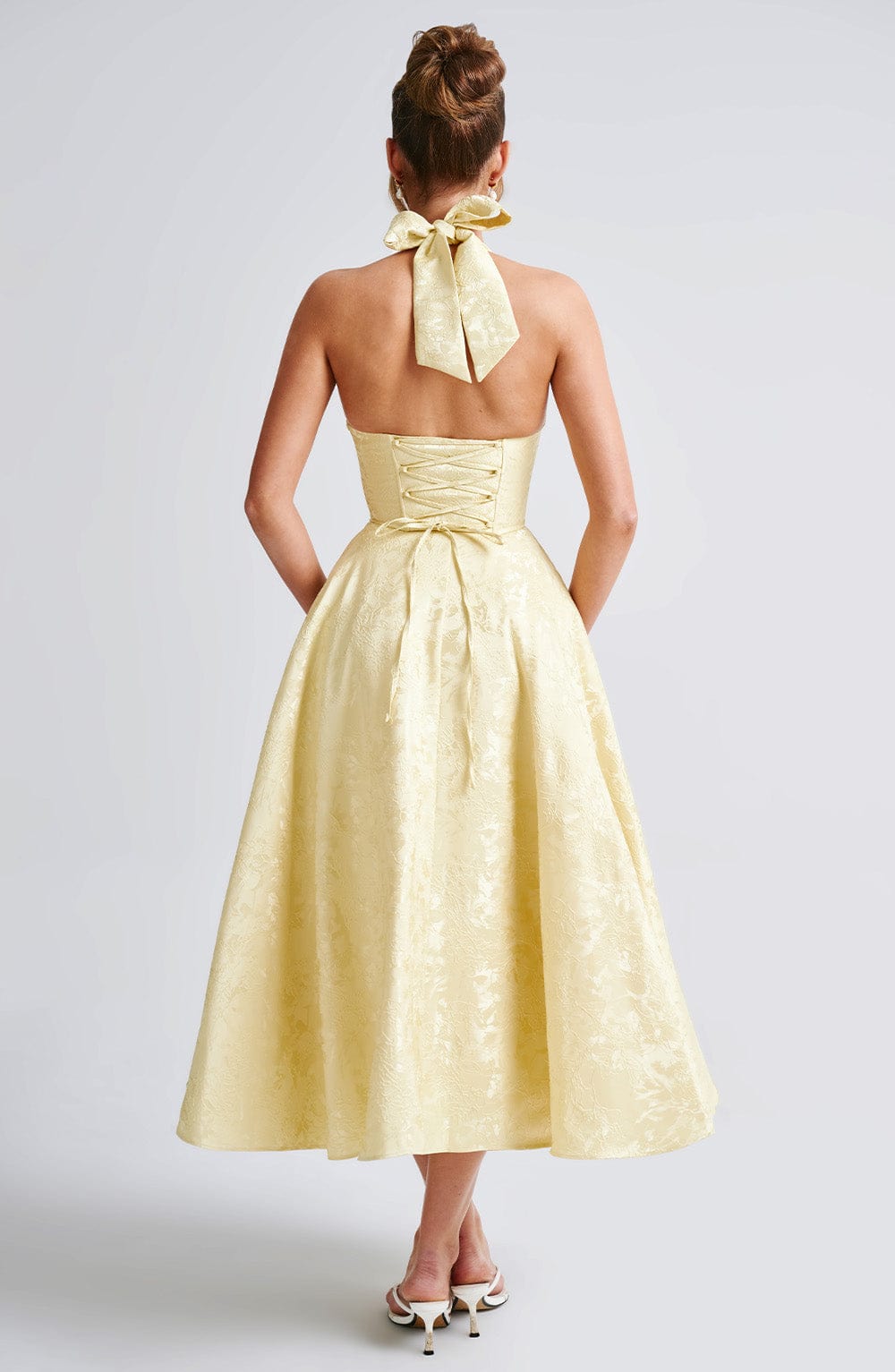 Damen Halterneck Midi Kleid Elegant