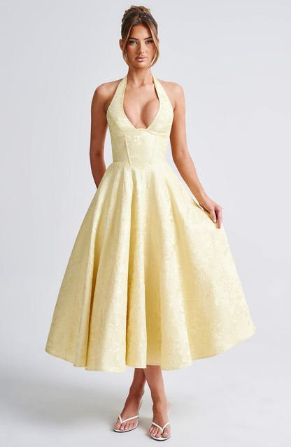 Damen Halterneck Midi Kleid Elegant