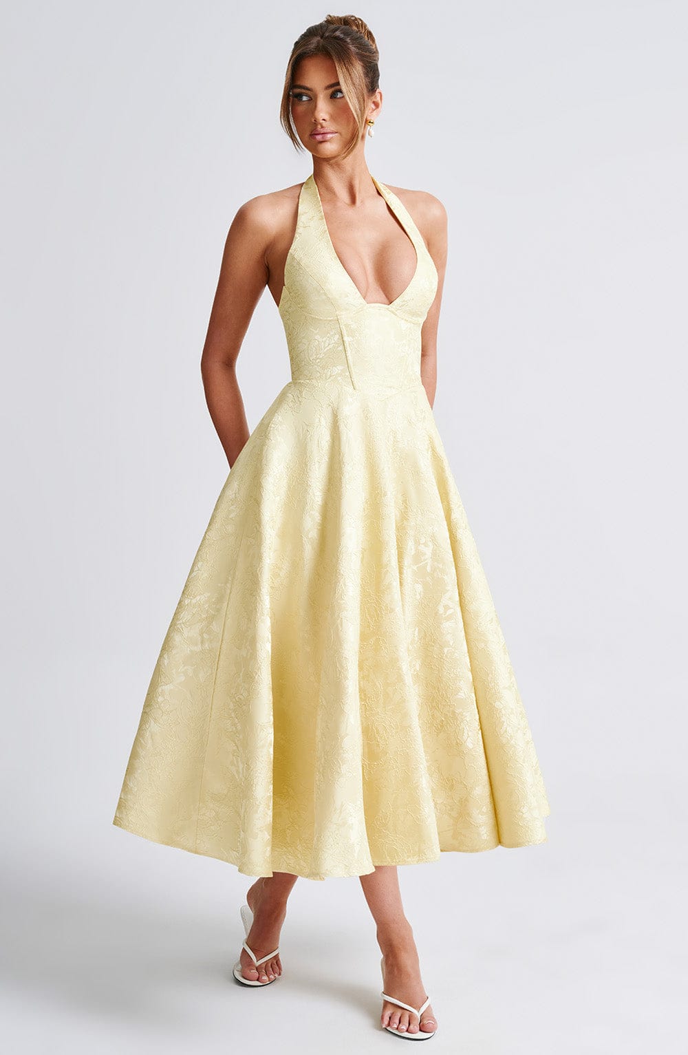 Damen Halterneck Midi Kleid Elegant
