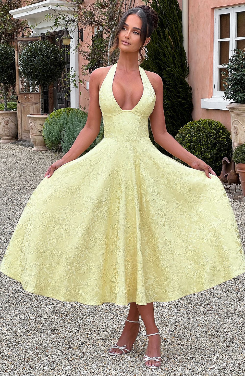 Damen Halterneck Midi Kleid Elegant