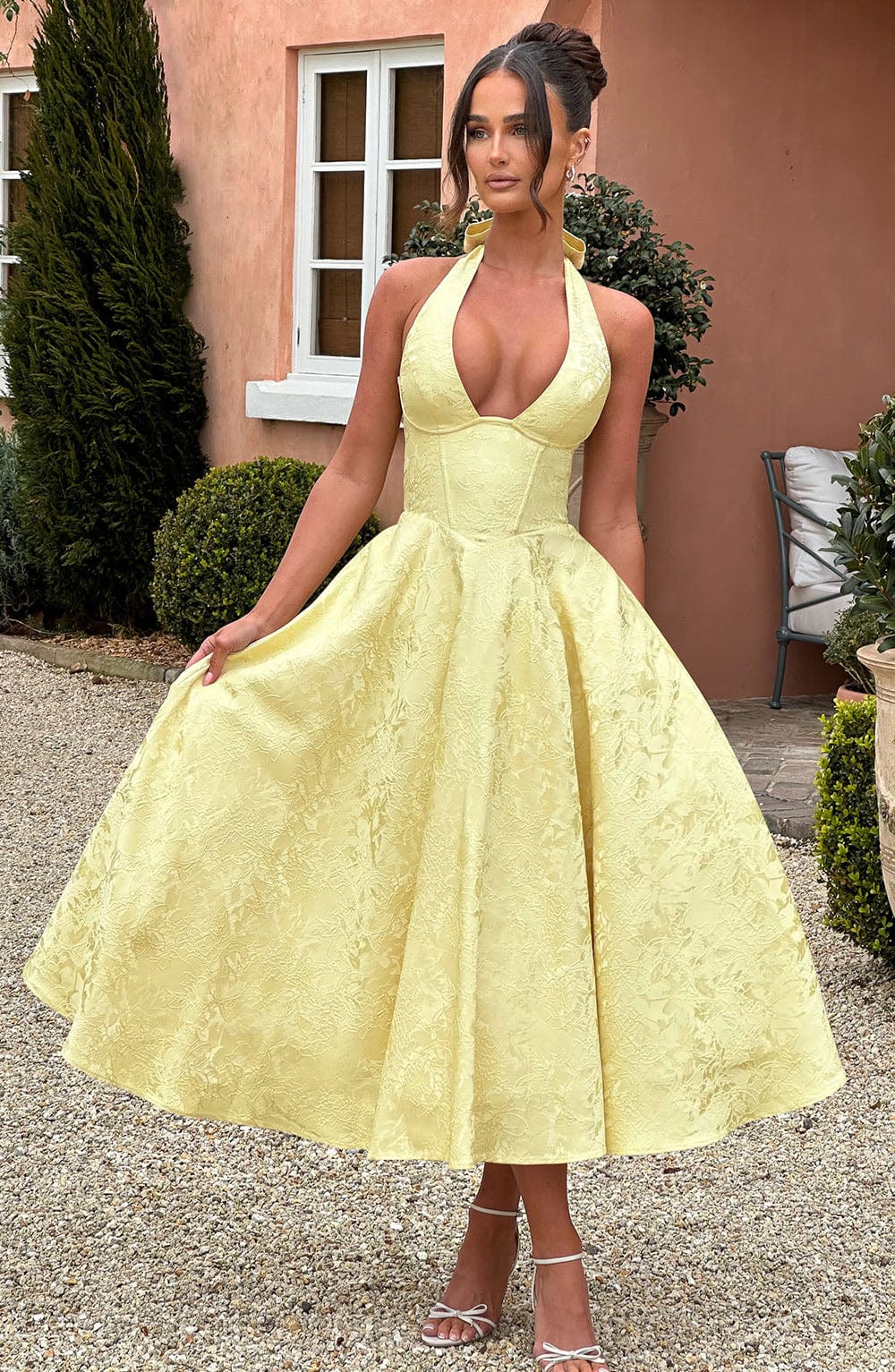 Damen Halterneck Midi Kleid Elegant