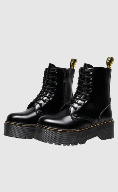 Damen Plateaustiefel Leder Elegant Hoch