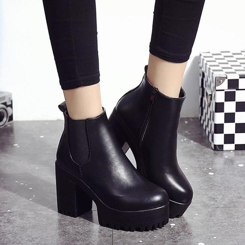 Damen Stiefel Robust Plattform Mode Stiefel Schwarz - Norvielle