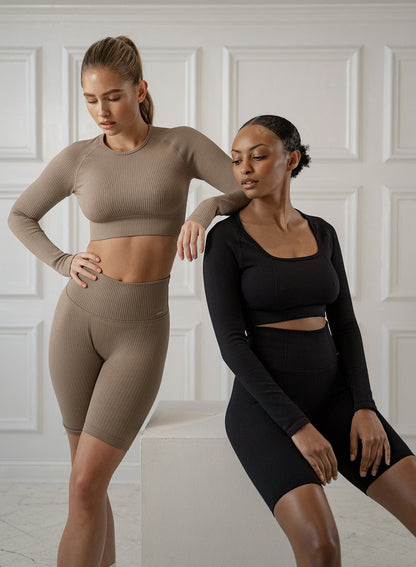 Damen Langarm Crop Espresso
