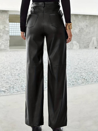 Damen Schlaghosen Kunstleder Stretch