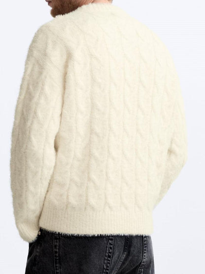 Damen Zopfstrick Pullover Elegantes Design Zeitlos
