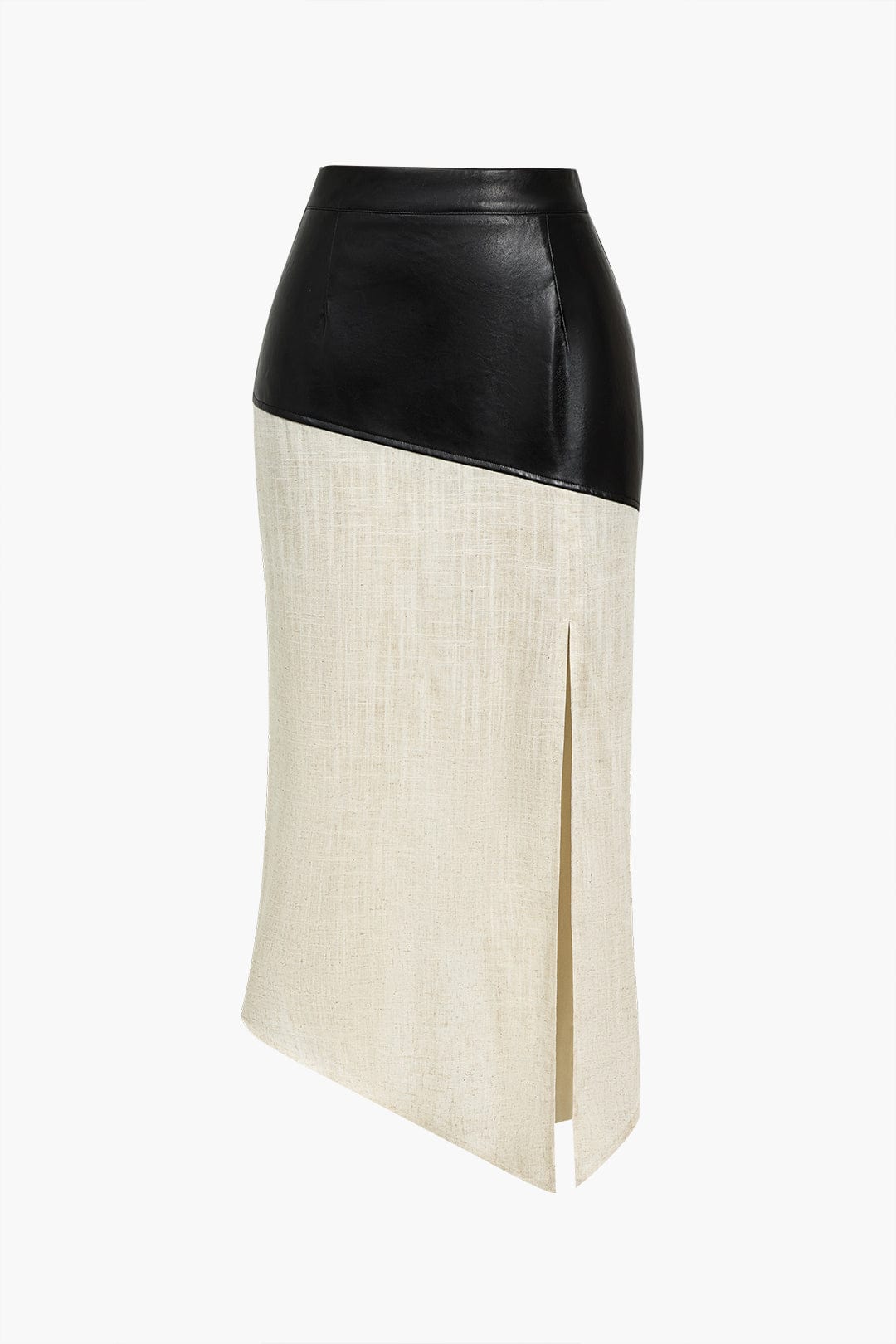 Eleganter Damen Midirock Asymmetrisch Kunstleder Beige - Norvielle