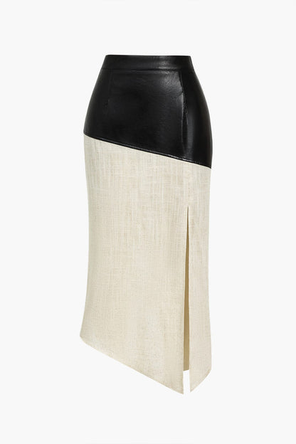 Eleganter Damen Midirock Asymmetrisch Kunstleder Beige - Norvielle