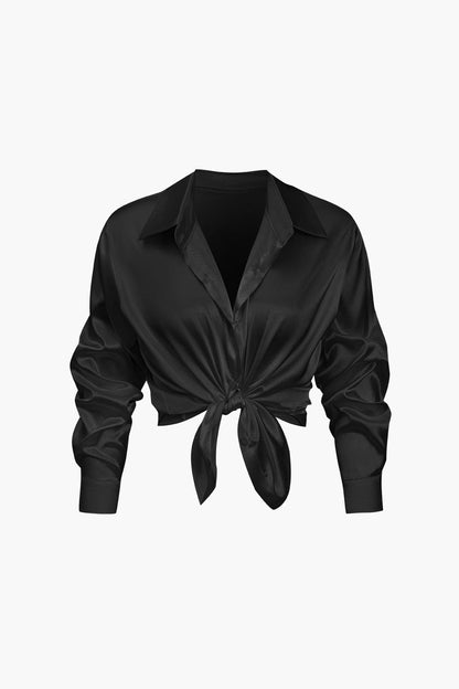 Damenbluse Langarm Seiden-Satin Elegante Bluse
