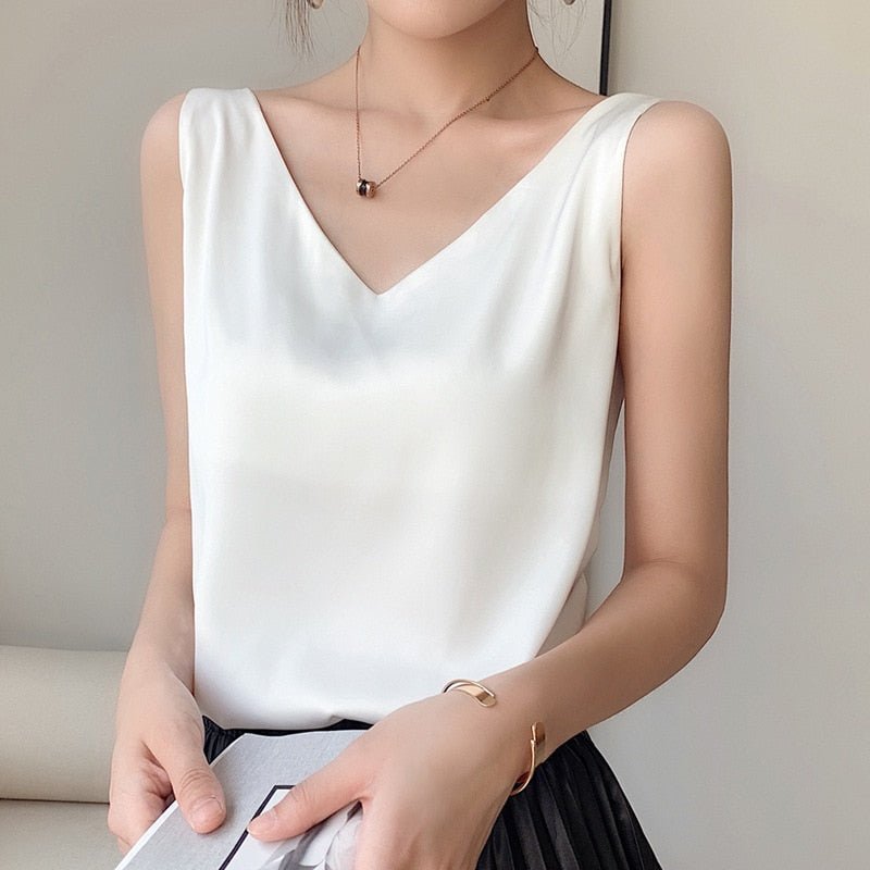 Damen Satin-Oberteil V-Ausschnitt Elegant