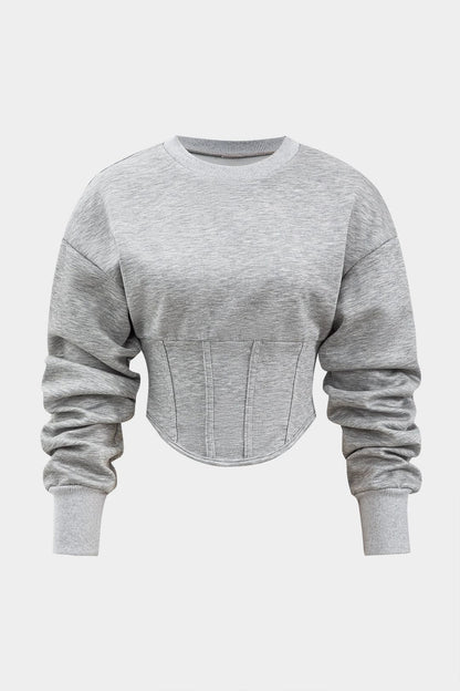 Damen Sweatset Cropped Pullover Skaterrock Grau