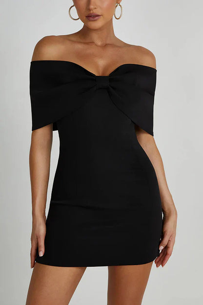 Ohne-Schultern-Minikleid mit Schleifen-Details