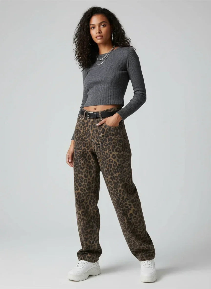 Damen Leopardjeans Relaxed Fit Leondra Hochwertig - Norvielle