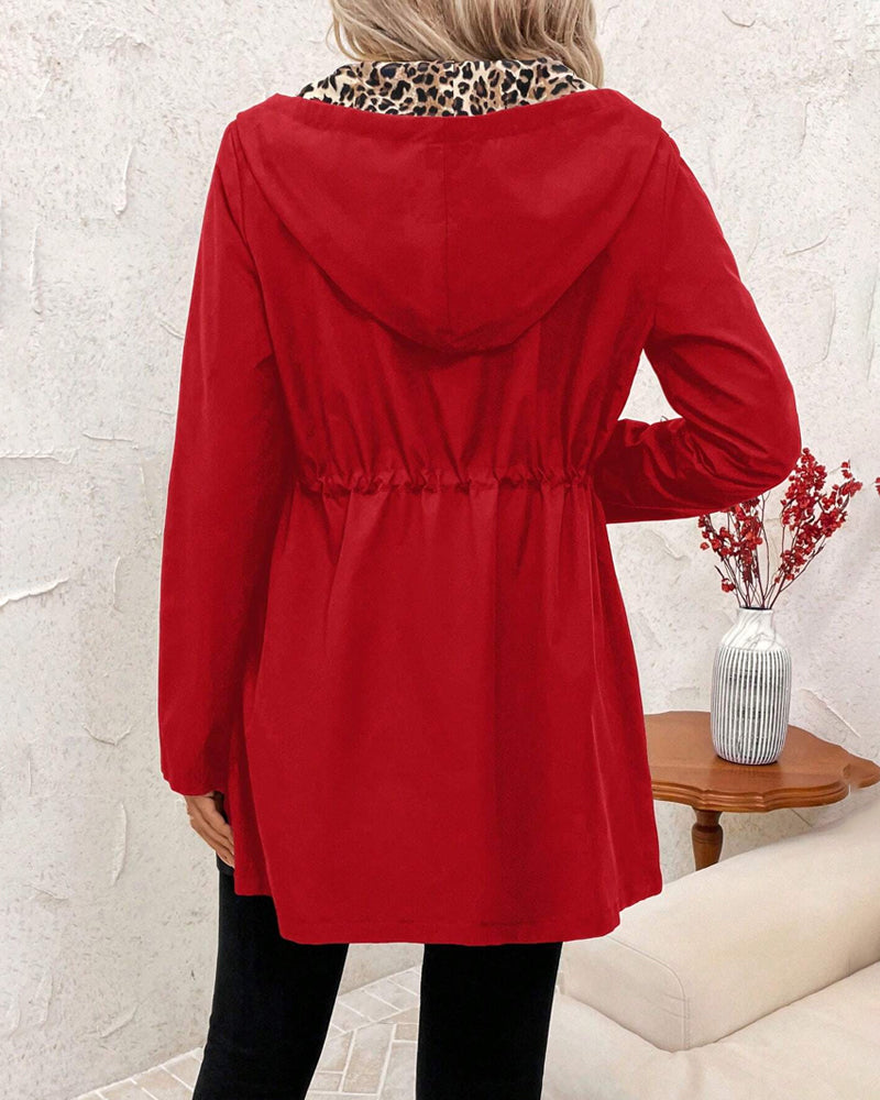 Leopardenmuster Damen Kapuzenpullover Umkehrbar Trendy