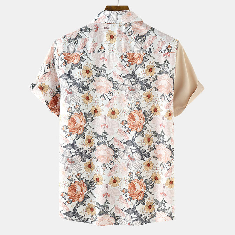 Herren Kurzarmhemd Blumenmuster Sommer Weiss