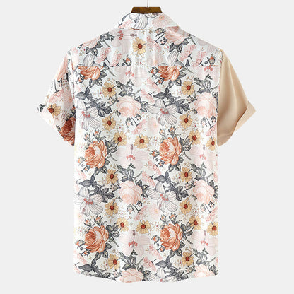 Herren Kurzarmhemd Blumenmuster Sommer Weiss