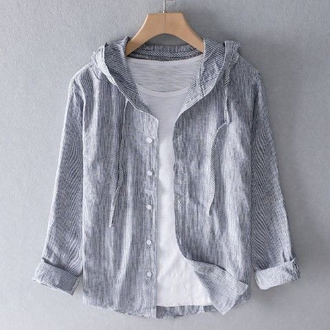 Herren Leinenshirt Langarm Kapuze Bequem - Norvielle