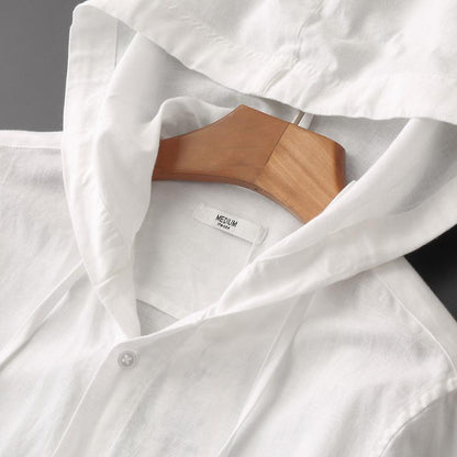 Herren Leinenshirt Langarm Kapuze Bequem