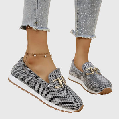 Damen Slip-On Loafer Schuhe Bequem Leder Braun