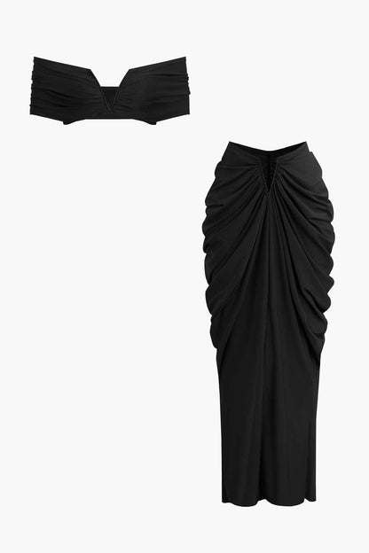 Damen Off-Shoulder-Set Drapierung Elegantes Oberteil