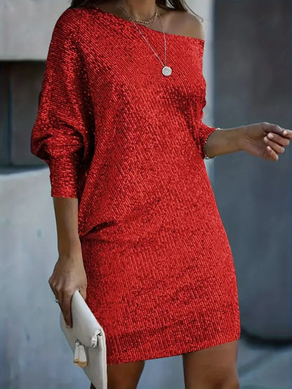 Glitzer Damen Off-Shoulder Pailletten