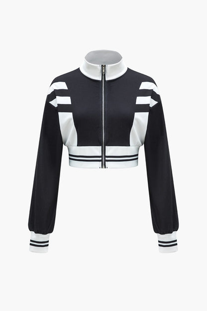 Sportliches Damen Zweiteiler Set Cropped Jacke und weite Hose