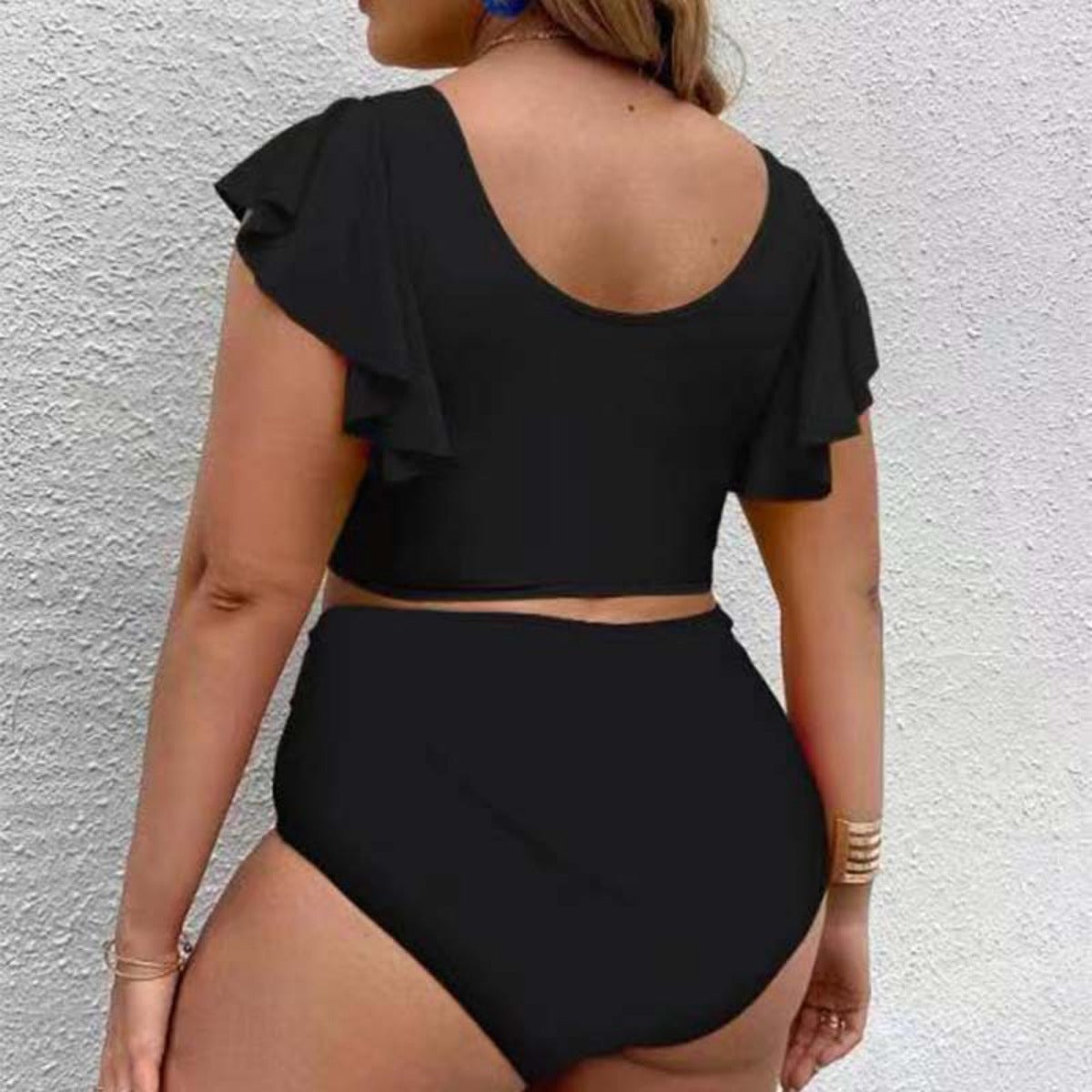 Damen Badeanzug Große Größe Hochtaille Rüschen