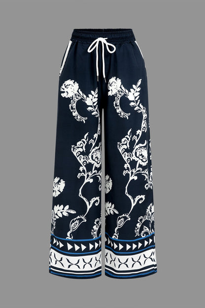 Damen Boho Zweiteiler Bluse Hose Weitbein
